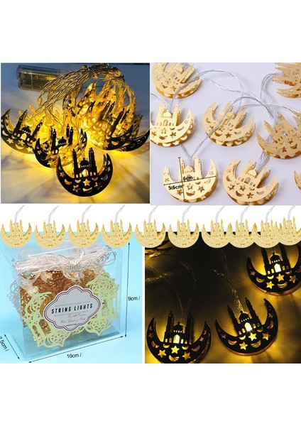 Ramazan Temalı Gün Işığı 10 Ampullü Metal Yarım Hilal Şeklinde Camili Pilli LED Işık 2 mt