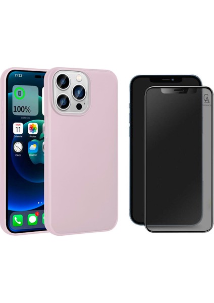Apple iPhone 15 Pro Max Uyumlu Soft Yumuşak Telefon Kılıfı ve Hayalet Privacy Ekran Koruyucu Seti