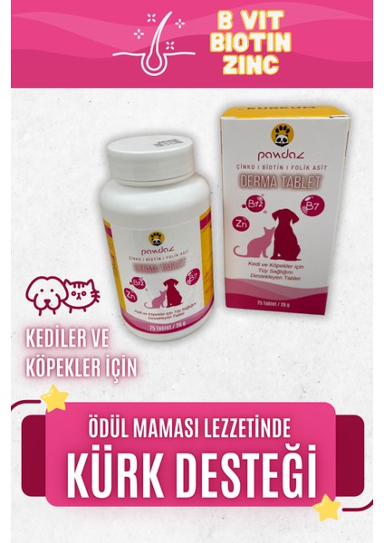 Dermatablet - Kediler ve Köpekler Için Ödül Maması Lezzetinde Deri ve Tüy Sağlığı Desteği