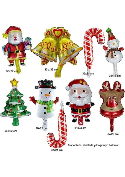 Yılbaşı Temalı Küçük Boy Süpershape Folyo Balon Farklı Boylarda 9 Adet