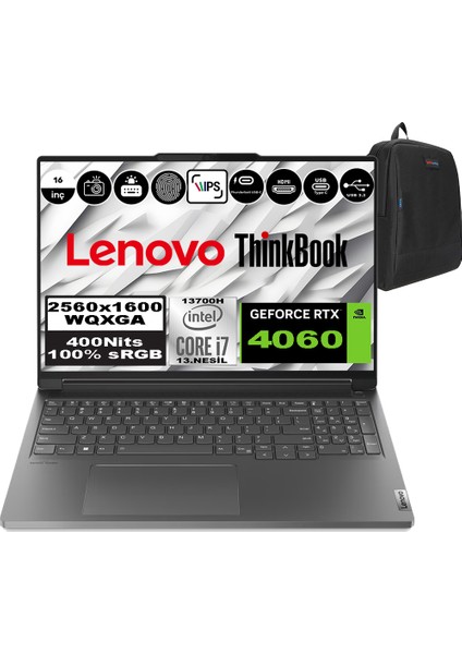 Thinkbook 16P G4 Intel Core I7 13700H 64GB 2tb SSD 8GB-RTX4060 16'' Wqxga Windows 11 Pro Taşınabilir Bilgisayar 21J80032TRP04 + Weblegelsin Çanta