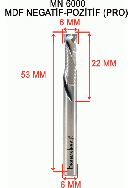 6mm Negatif Pozitif (Pr0) Karbür Freze Ucu