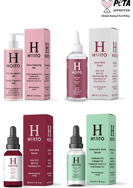 Yüz Temizleme Jeli 200ML-AHA Bha Tonik 200ML-AHA Bha Serum 30ML-HYALÜRONIK Asit Serum 30ML