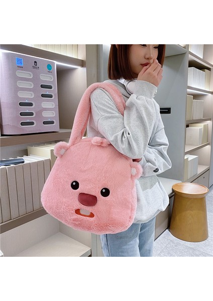 Yeni Sonbahar ve Kış Sevimli Peluş Crossbody Çanta Pembe Taze Tatlı Sevimli Karikatür Büyük Kapasiteli Taşınabilir Omuz Çantası (Yurt Dışından)