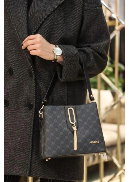 Kadın El ve Omuz Çantası Siyah Baskılı 361 fiyatları