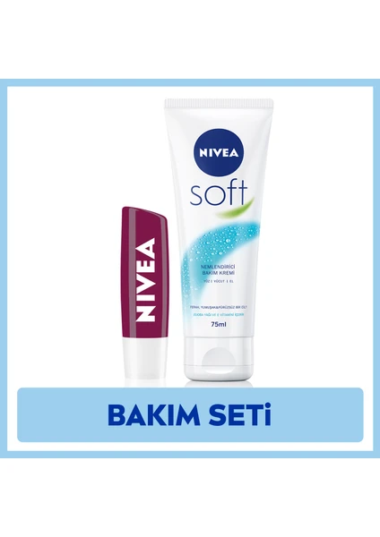 NIVEA Soft El Kremi 75ml,Dudak Bakım Nemlendirici Böğürtlen 4,8gr