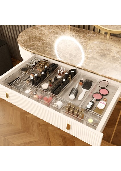 17 Parça Modüler Düzenleyici Kutu Seti - Banyo Kozmetik Aksesuar Organizer Şeffaf fiyatları