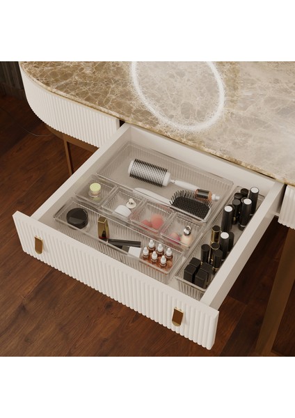 7 Parça Şeffaf Tasarım Modüler Saklama Kabı - Çekmece Içi Düzenleyici, Banyo Makyaj Takı Organizeri fiyatları