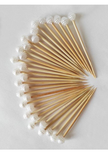 100 Adet Böğürtlen Incili Pasta Kürdan 6 cm - Inci 8 mm - Böğürtlenli Nişan Kürdanı