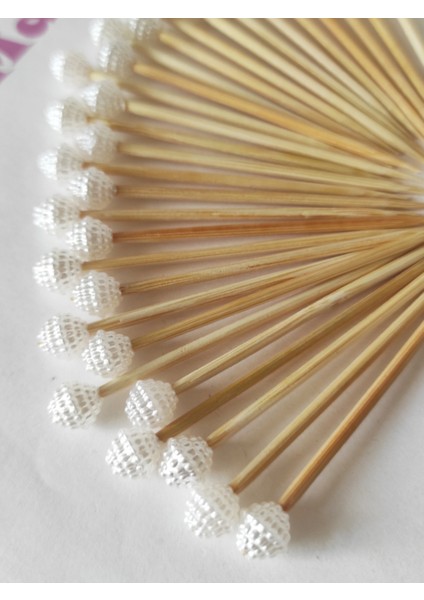 100 Adet Böğürtlen Incili Pasta Kürdan 6 cm - Inci 8 mm - Böğürtlenli Nişan Kürdanı fiyatları