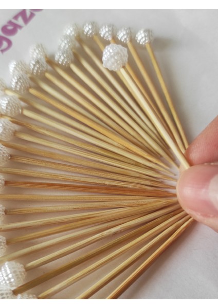 100 Adet Böğürtlen Incili Pasta Kürdan 6 cm - Inci 8 mm - Böğürtlenli Nişan Kürdanı modelleri