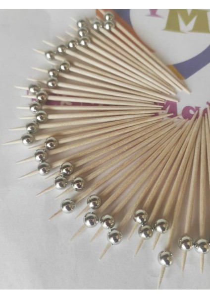 200 Adet Küçük Incili Lokumluk Kokteyl Kürdanı 6 cm Gümüş - Inci 6 mm - Nişan Mevlid Incili Kürdan fiyatları