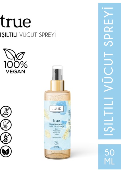 True Vücut Spreyi Simli, Işıltılı Uzun Süre Kalıcı Koku, Nemlendiricili 50 Ml 8683023000855