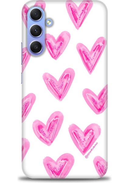 Samsung Galaxy A34 Kılıf Hd Baskılı - Pembe Kalpler