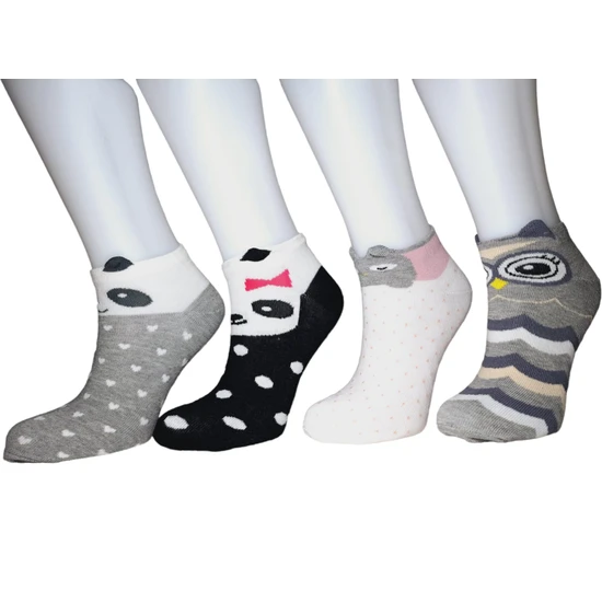 Nazeli 4 Çift Kadın 3 Boyutlu Patik Çorap