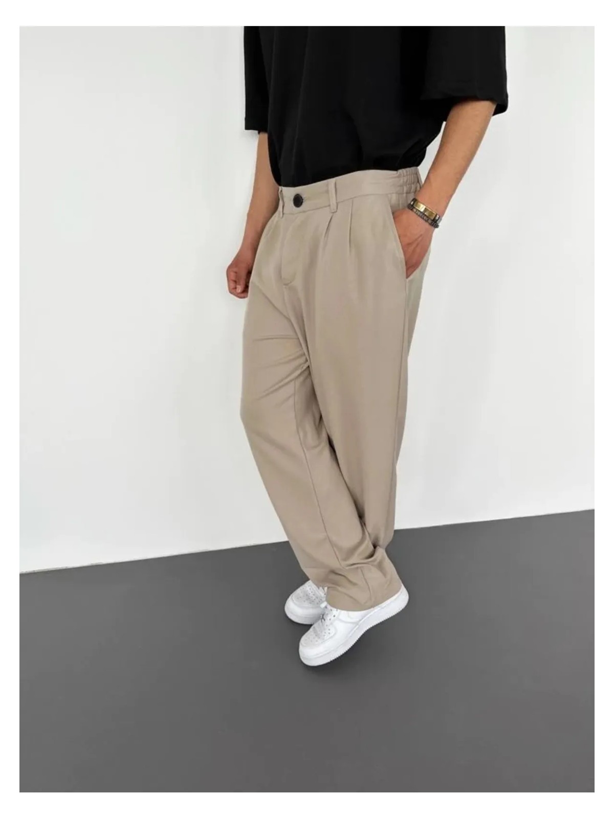 LA 1 END Siyah Pileli Baggy Kumaş Pantolon - Görsel 5