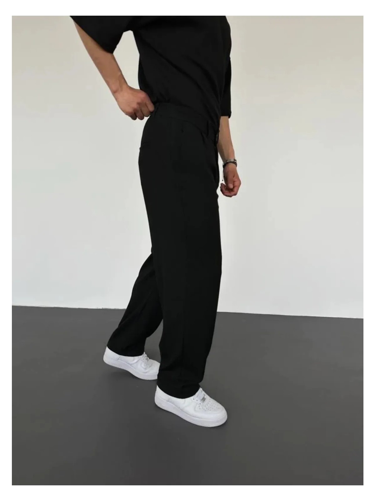 LA 1 END Siyah Pileli Baggy Kumaş Pantolon