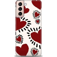 gmotp Samsung Galaxy S21 Kılıf Hd Baskılı - Çizgili Kalp