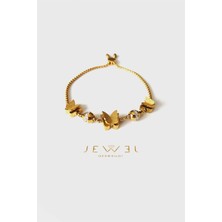 Jewel Simli Asansör Kelebek Model Gold Altın Kaplama Bileklik