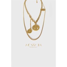 Jewel Çift Zincir Emoji Gold Altın Kaplama Kolye