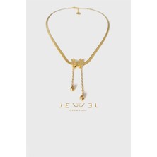 Jewel Italyan Zincirli Sarkıt Boncuk Gold Altın Kaplama Kolye