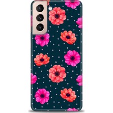 gmotp Samsung Galaxy S21 Kılıf Hd Baskılı - Puantiye ve Çiçekler