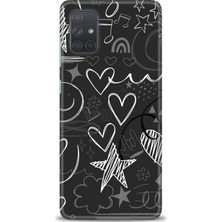 gmotp Samsung Galaxy A71 Kılıf Hd Baskılı - Siyah Kalp ve Notalar