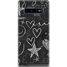 gmotp Samsung Galaxy S10 Plus Kılıf Hd Baskılı - Siyah Kalp ve Notalar