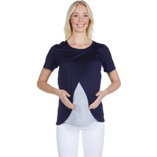 LuvmaBelly 3503 Lacivert Pamuklu Viskon Lohusa Emzirme Bluz