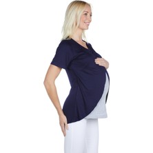 LuvmaBelly 3503 Lacivert Pamuklu Viskon Lohusa Emzirme Bluz
