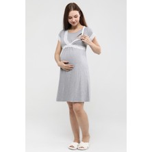 Luvmabelly MYRA9686 Önden Bölmeli Dantelli Hamile Geceliği -Gri