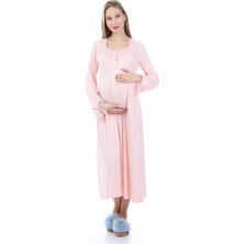 Luvmabelly MYRA9622 Dantelli Düğmeli Hamile Gecelik - Pembe