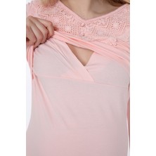 Luvmabelly MYRA9512 - Dantelli Düğmeli Flaplı Hamile Pijama Takımı - Pembe