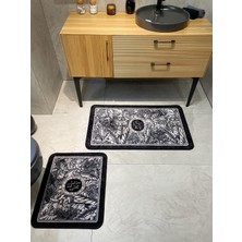 Brillant 2 Li Çiçek Desenli 60X100 - 60X50 Parsley Model Lateks Taban Banyo Paspas