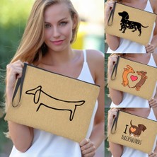 Qiuming Shop Q06233-A012BR-S Stili Basit Dachshund Aşk Moda Fermuar Kozmetik Çantası Köpek Anne Hayat Makyaj Tuvalet Çantası Ruj Maskara Organizatör Çanta Seyahat Çantası (Yurt Dışından)