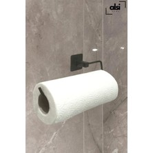 Alsi Home Yapışkanlı Siyah Rulo Havluluk 2’li Set Mutfak Banyo Havluluğu Peçetelik Yapışkanlı Çok Amaçlı Banyo Mutfak Askısı
