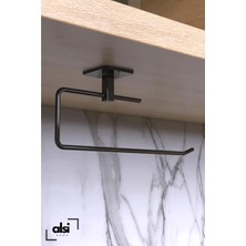 Alsi Home Yapışkanlı Siyah Rulo Havluluk 2’li Set Mutfak Banyo Havluluğu Peçetelik Yapışkanlı Çok Amaçlı Banyo Mutfak Askısı