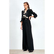 Sateen Bel Detaylı Pantolon - Siyah