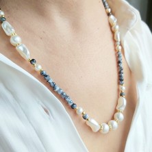 Devi Fashion Inci Detaylı Özel Tasarım Siyah Kolye