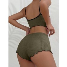Fancy&dancy Kadın Kaşkorse Haki Renk Şortlu Gecelik Takımı 005