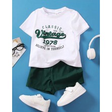 Kids Face Özel Tasarım Bisiklet Yaka Vintage Baskılı %100 Pamuk Şık Erkek Çocuk T-Shırt Şort Takımı