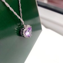 Devi Fashion Mor Renkli Zirkon ve Radyon Taşlı Kalpli Gümüş Rengi Kolye