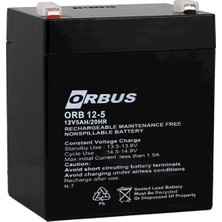 Orbus ORB12-5 12 Volt 5 Amper Kuru Akü 90X70X101MM