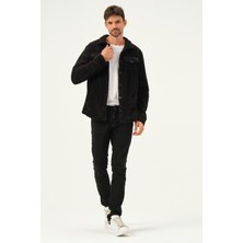 Polo State Erkek Oversize Çıt Çıt Kapamalı Cepli Peluş Siyah Ceket