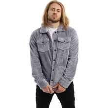 Polo State Erkek Oversize Çıt Çıt Kapamalı Cepli Peluş Gri Ceket