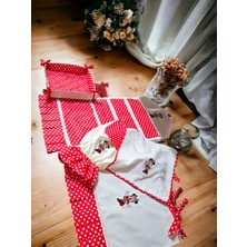 Shules Collection Minnie Mause Nakışlı ,dertsiz Kumaş,pileli, 5'li Set(Fırın Örtüsü, Organizer, Ekmeklik, Havlu,posetlik)