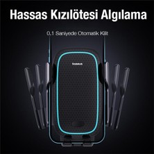 Baseus Super Araç Şarjı LED Işıklı Otomatik Kilitleme Kablosuz 15W Araç Şarjı Araç Telefon Tutucu