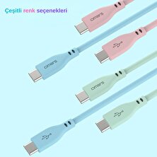 Omars Type-C To Type-C Silikon Pd Hızlı Şarj Kablosu Mavi