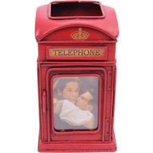 Kişiye Özel Dekoratif Metal Londra Telefon Kulübesi Kalemlik ve Çerçeveli