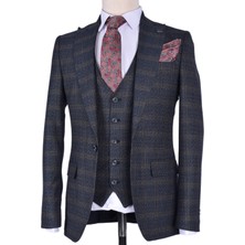 Carutte Crt 239 Ekose Slimfit Takım Elbise/lacivert/46 Beden - 6 Drop